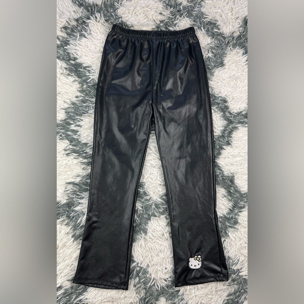 Hello Kitty By Sanrio Kids Girls Faux Leather Black Pants Embroidered Size 10